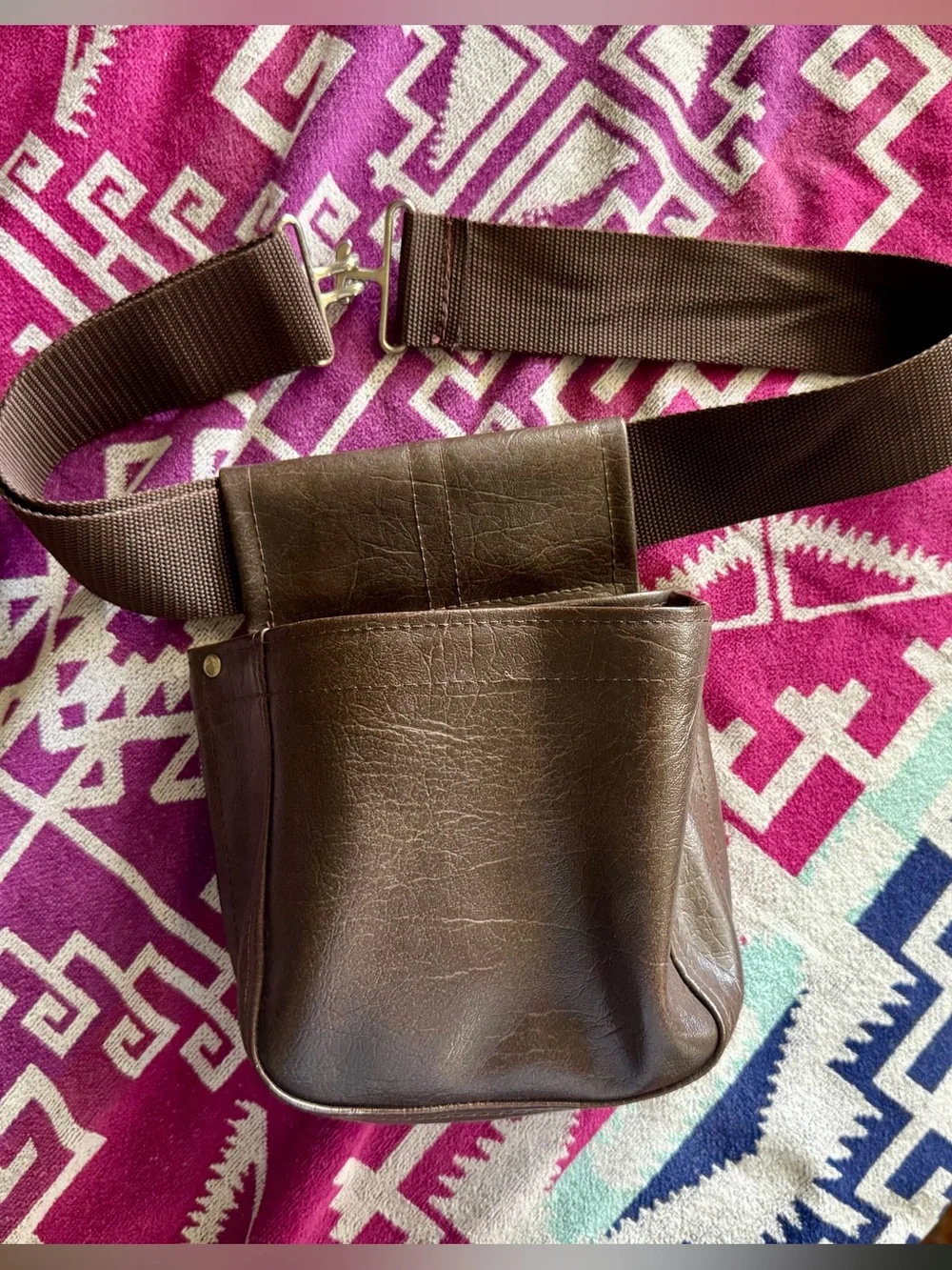 Vtg 70s Brown Vinyl Tool Belt Bag Waist Pouch OS Fanny Pack Tool Belt Unisex